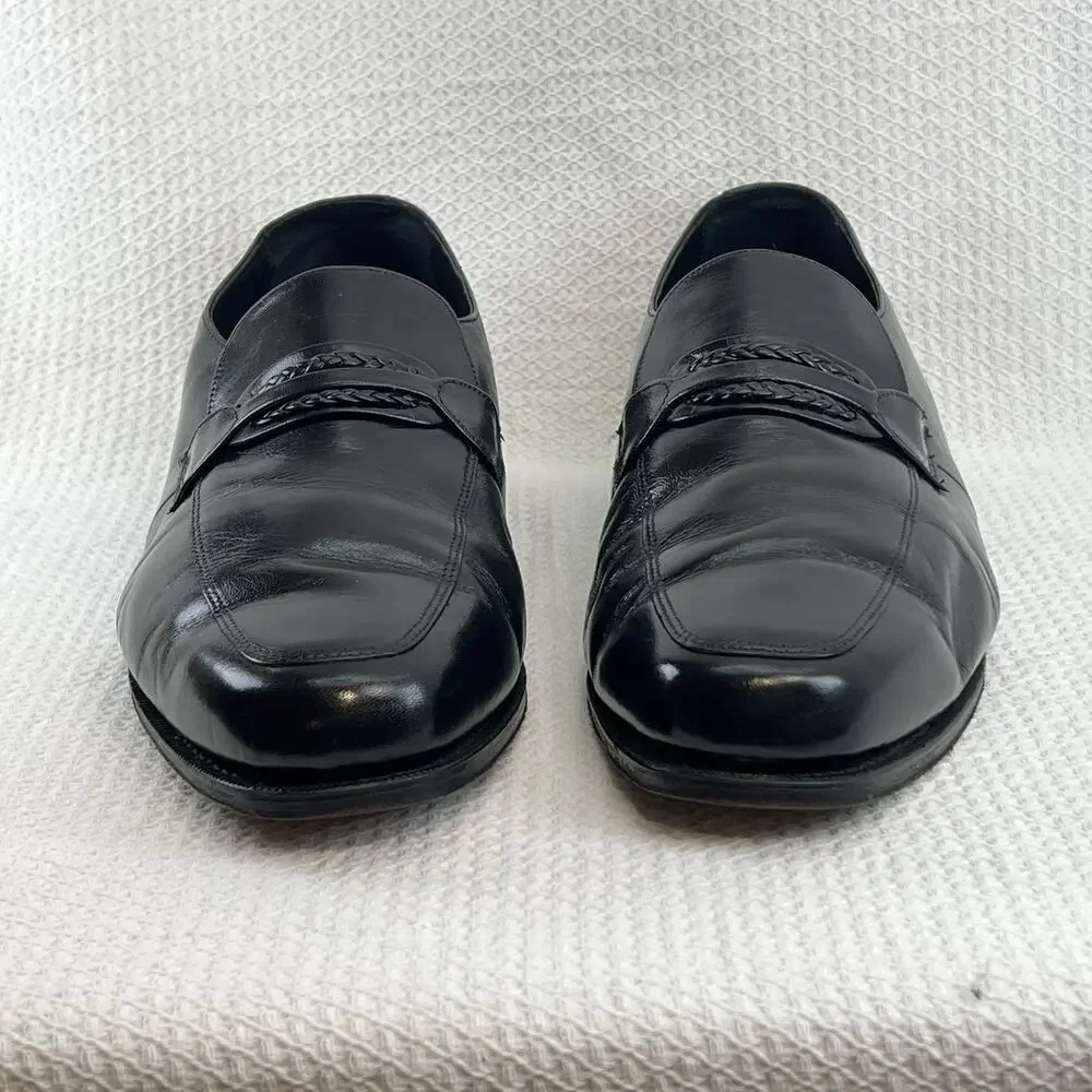 Florsheim Black Leather Penny Loafers Braided Strap Mens US 13 E Dress Shoes